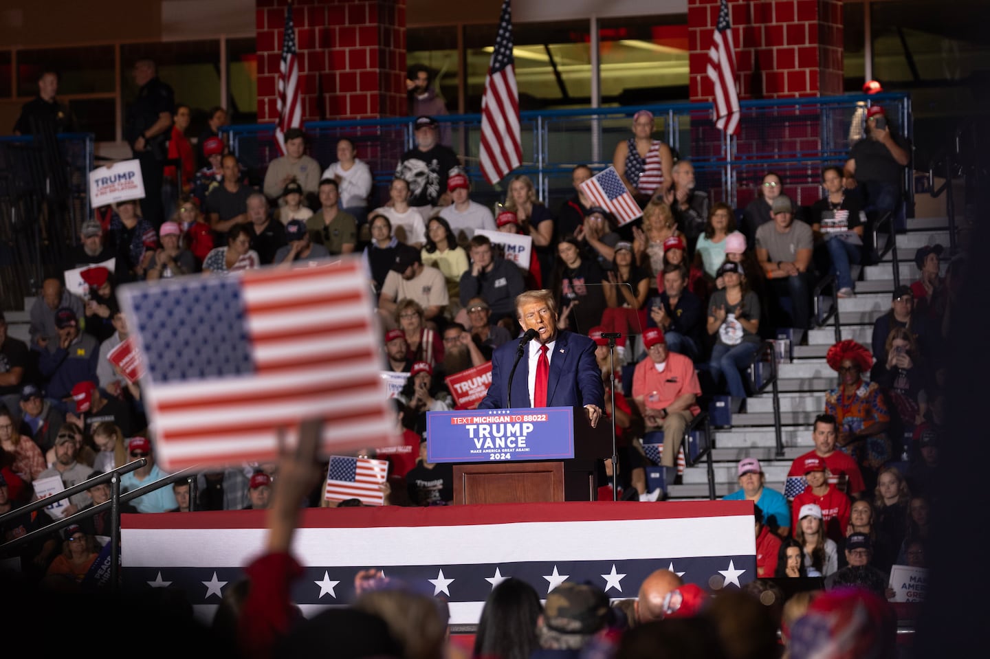 Former president Donald Trump at a campaign event in Saginaw, Mich., on Oct. 3.