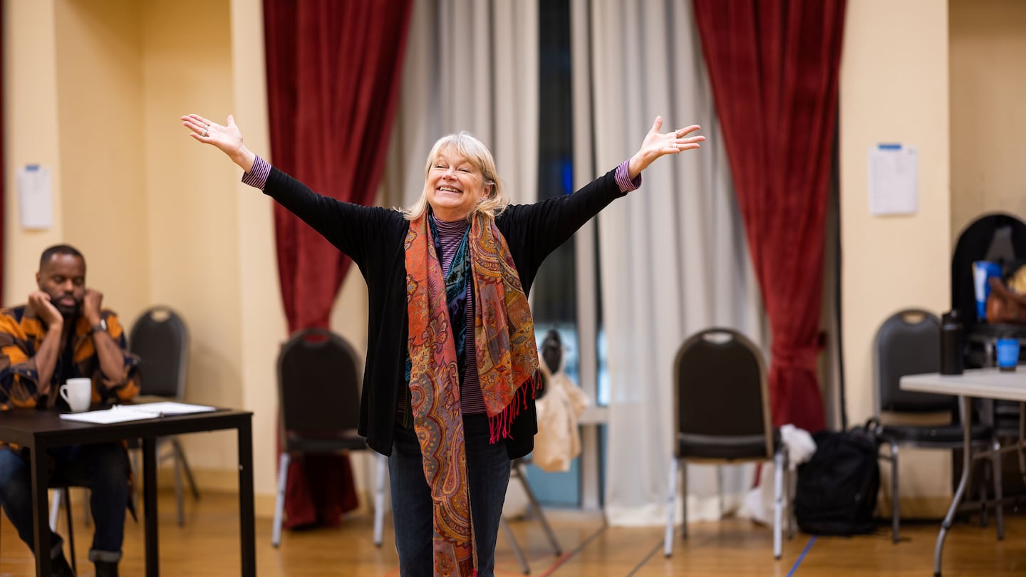 Karen MacDonald, star of "Pru Payne," in rehearsal for the SpeakEasy Stage Company production.