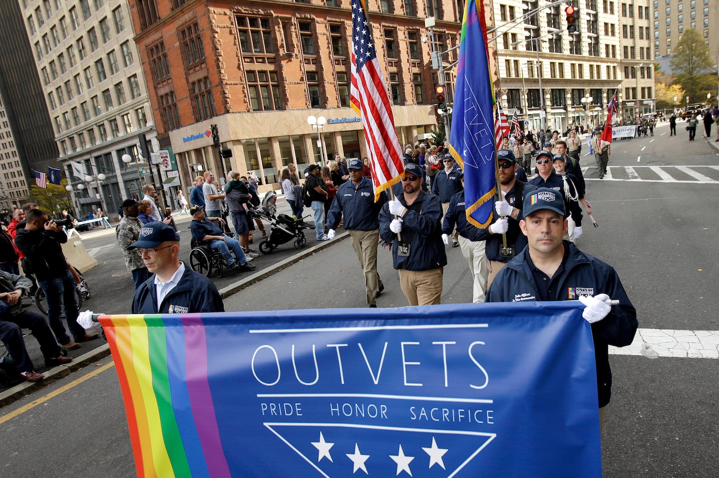 OutVets, an LGBTQ military veterans group, marched in Boston in 2014.