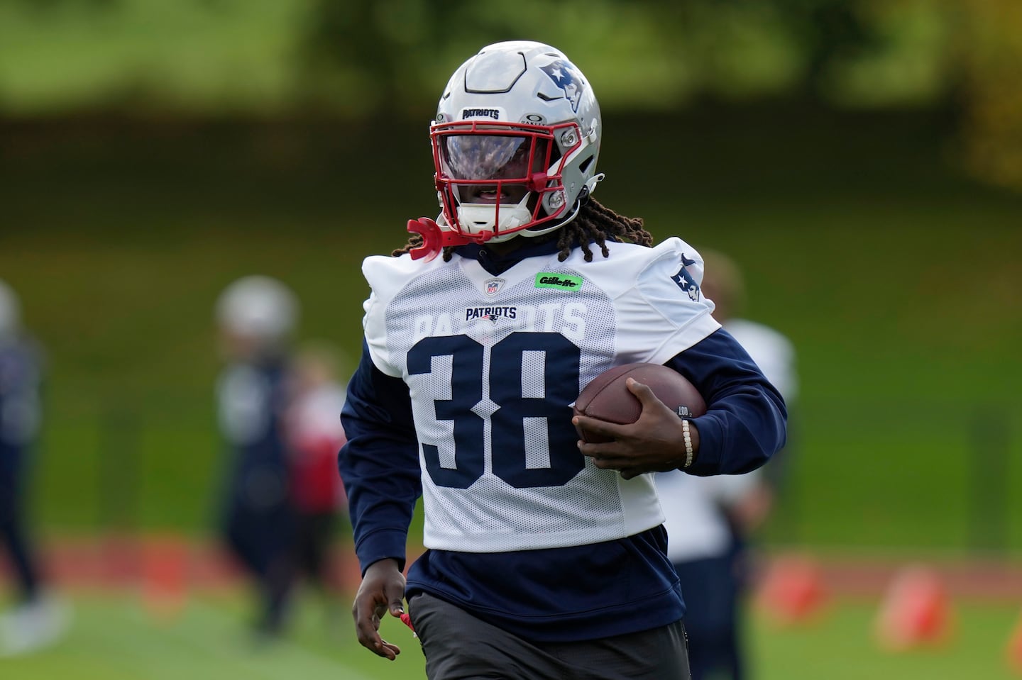 Rhamondre Stevenson took part in regular drills with his Patriots teammates Friday.