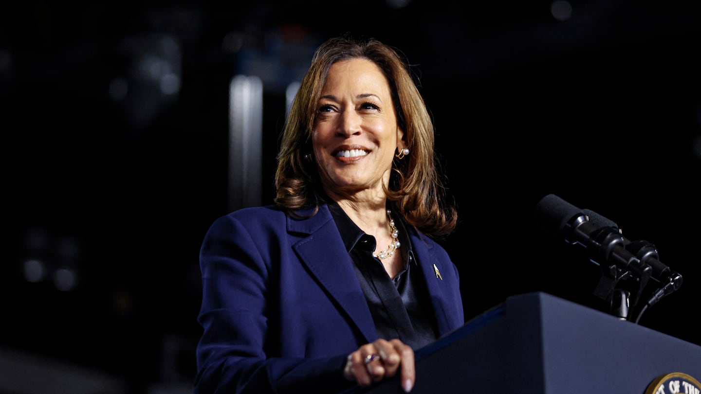 Vice President and Democratic presidential candidate Kamala Harris speaks during a campaign event at the Resch Expo Center in Green Bay, Wisconsin, October 17, 2024.