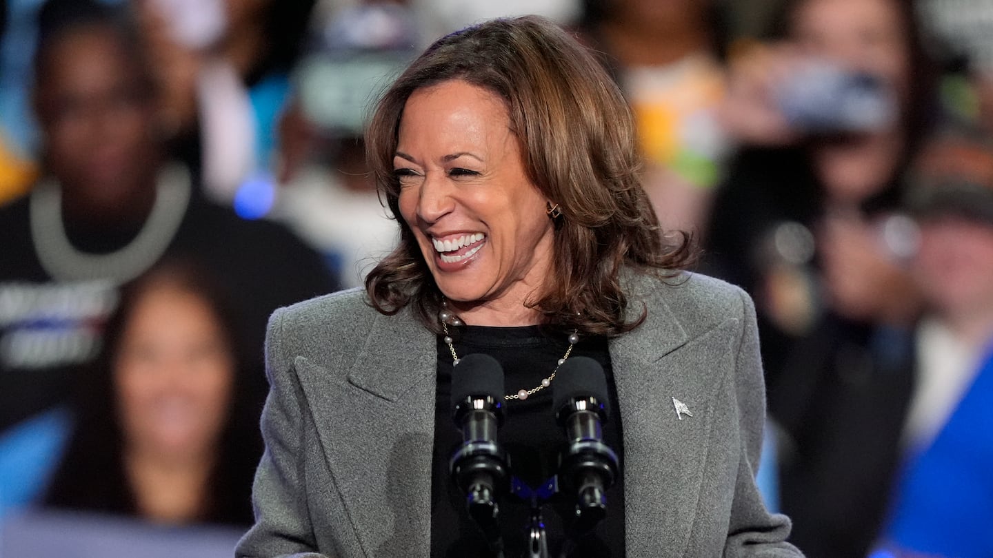 Democratic presidential nominee Vice President Kamala Harris speaks during a campaign event at Lakewood Amphitheatre, Saturday, Oct. 19, 2024, in Atlanta.