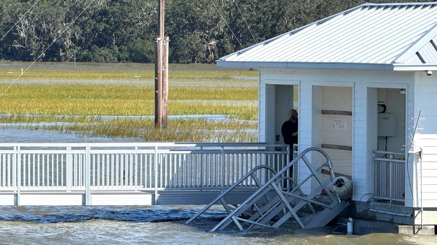 A portion of the gangway that collapsed Saturday afternoon remained visible on Sapelo Island in McIntosh County, Ga., Sunday.