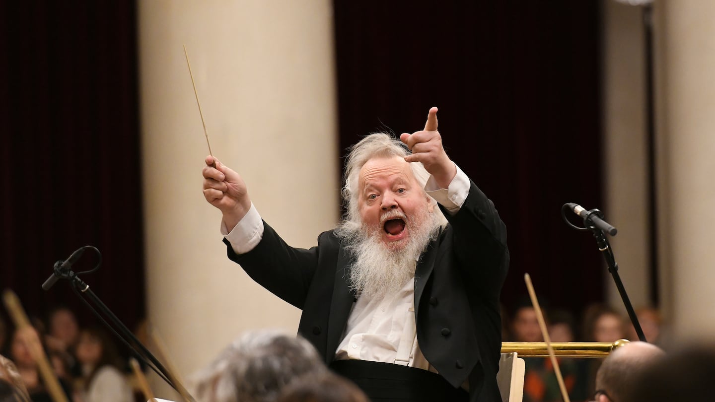 The Finnish conductor and composer Leif Segerstam, with the St. Petersburg Philharmonic in St. Petersburg, Russia, in 2020.