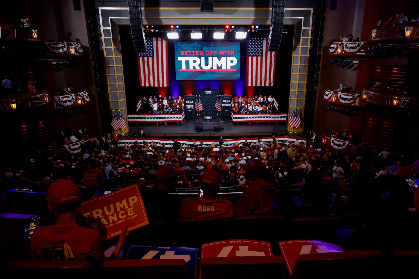 Trump supporters waited for the Republican presidential candidate to arrive at a rally in Atlanta on Oct. 15.