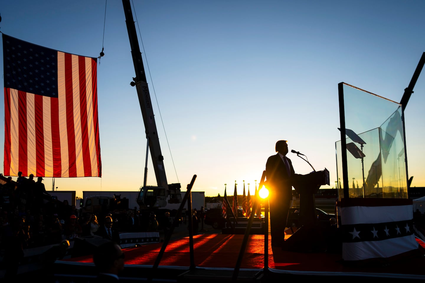 Former President Donald Trump, the Republican presidential nominee, speaks during a campaign rally at the Arnold Palmer Regional Airport in Latrobe, Pa. on Saturday, Oct. 19, 2024.