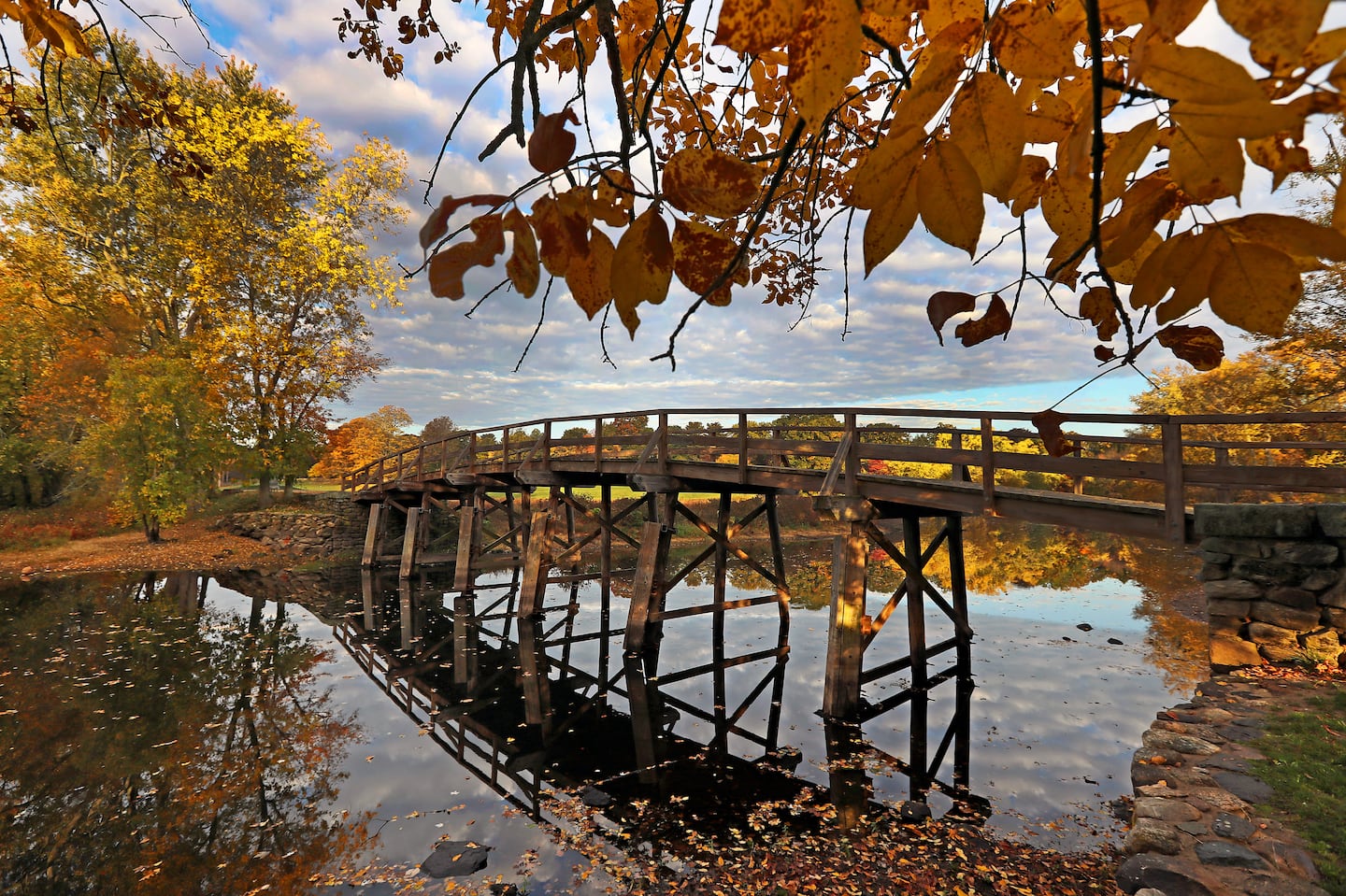 The Old North Bridge in the early morning light by the the Concord River at the Minute Man National Historical Park in Concord.