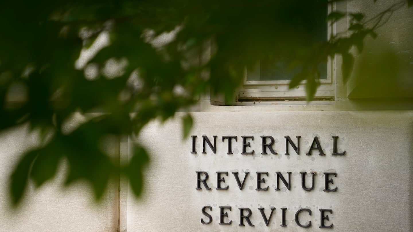 A sign was displayed outside the Internal Revenue Service building.