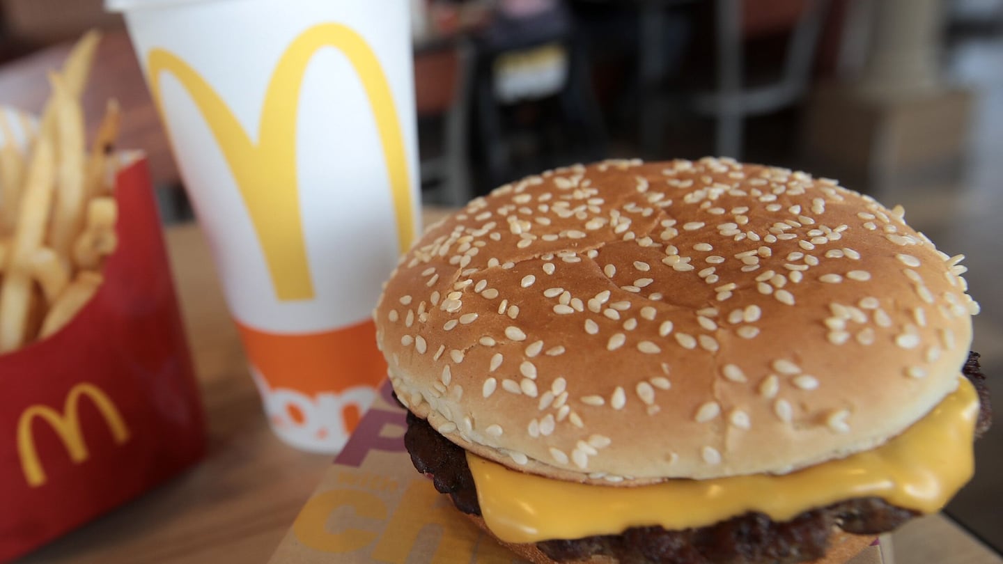 A Quarter Pounder hamburger is served at a McDonald's restaurant.