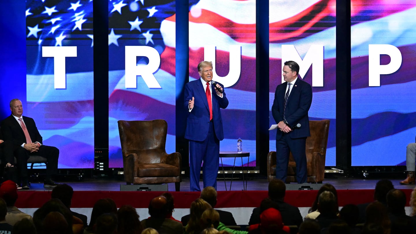 Former president and Republican presidential candidate Donald Trump speaks during a "Believers and Ballots Faith" Town Hall with Georgia Lieutenant Governor Burt Jones in Zebulon, Ga., on Oct. 23, 2024.