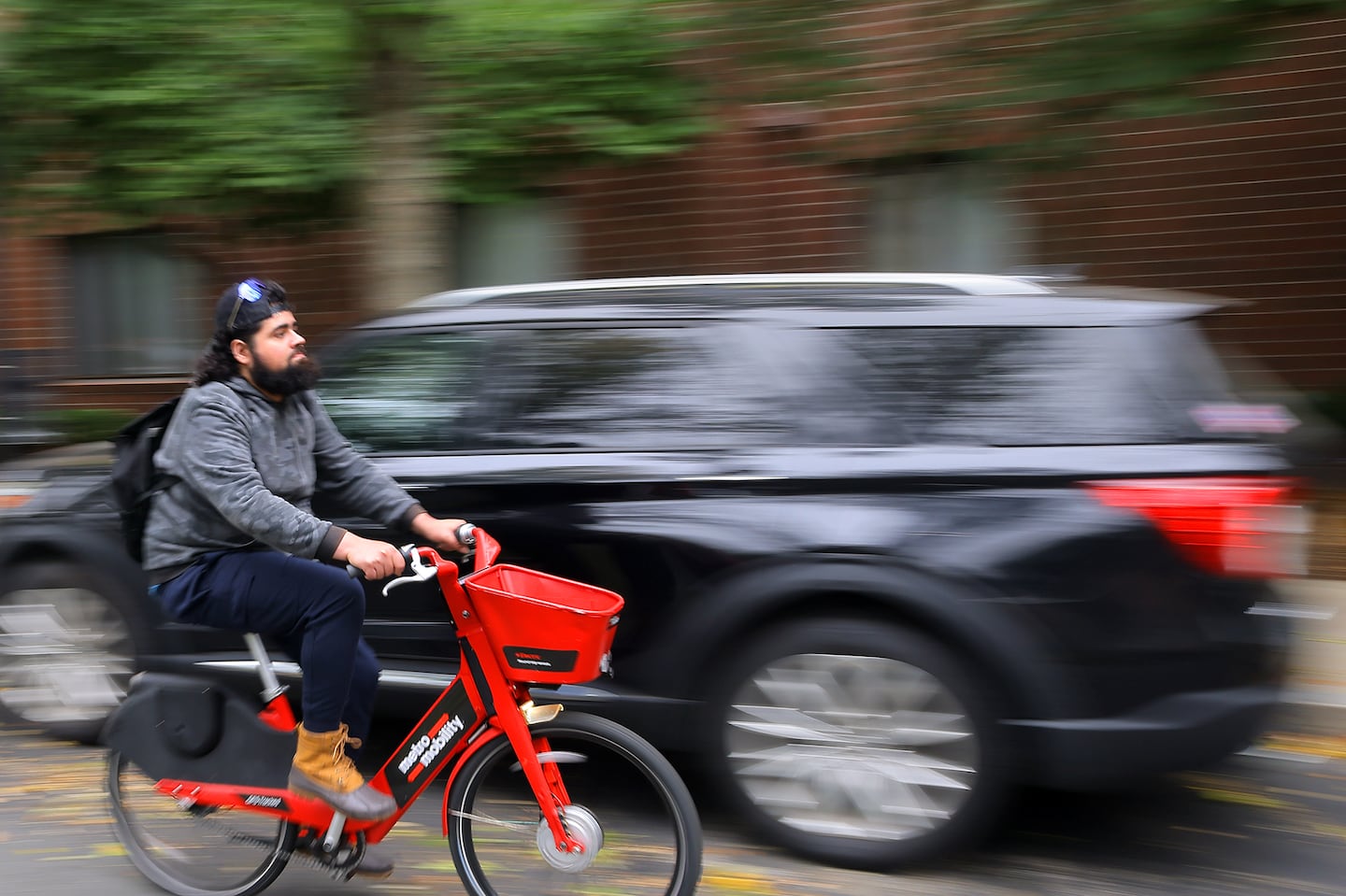 Luis Montes De Oca commuted from his home in Lawrence on a Metro Mobility bike.