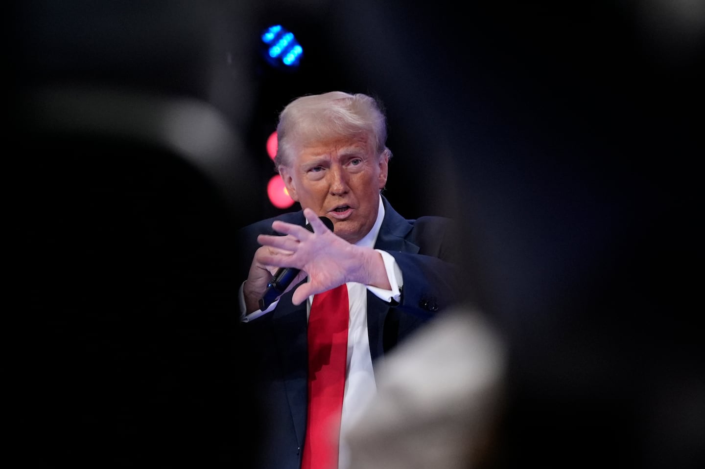 Republican presidential nominee former President Donald Trump speaks during a Univision town hall, Wednesday, Oct. 16, 2024, in Doral, Fla.