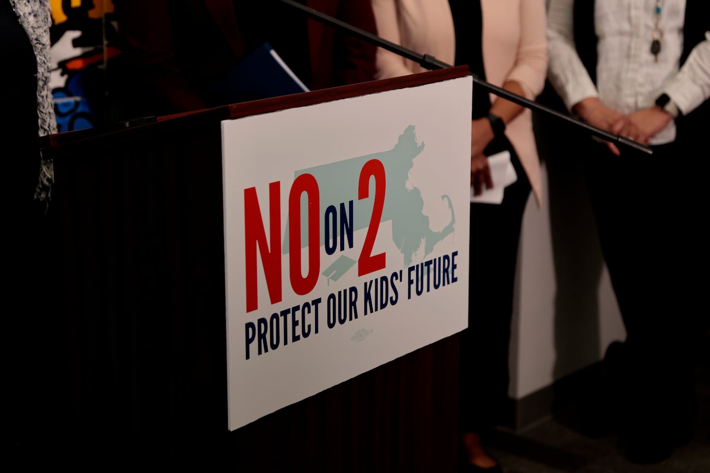 Officials, including Governor Maura Healey, held a press conference to detail their opposition to Question 2, which would eliminate the MCAS as a graduation requirement.