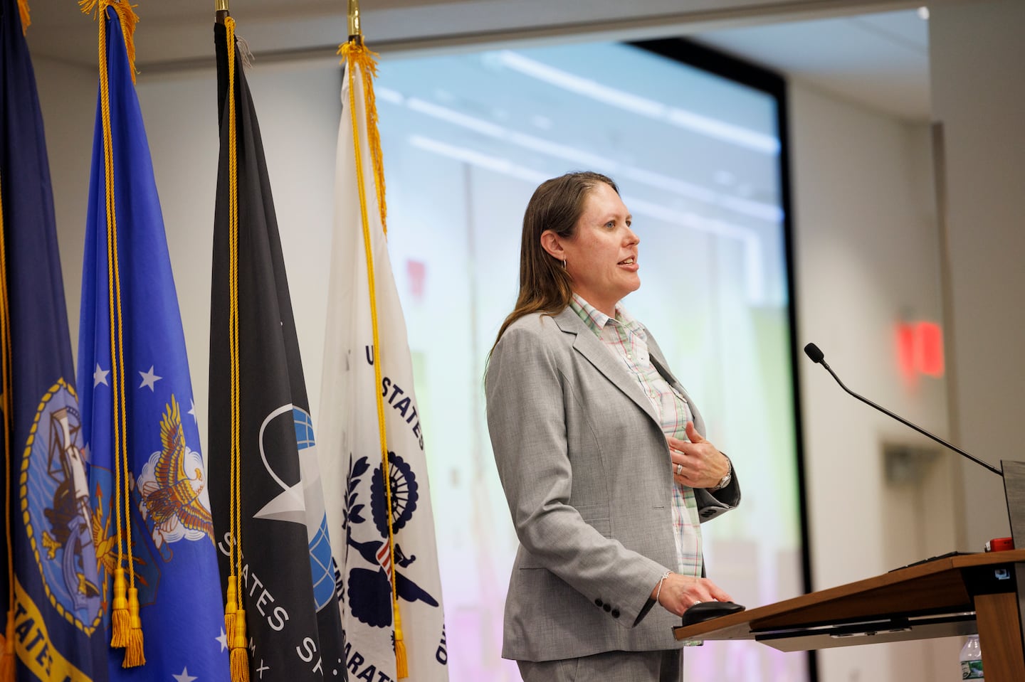 Michelle Ekoniak, a retired Army officer, spoke of her time seeking treatment at Home Base, a National Center for Excellence, in the Charlestown Navy Yard.