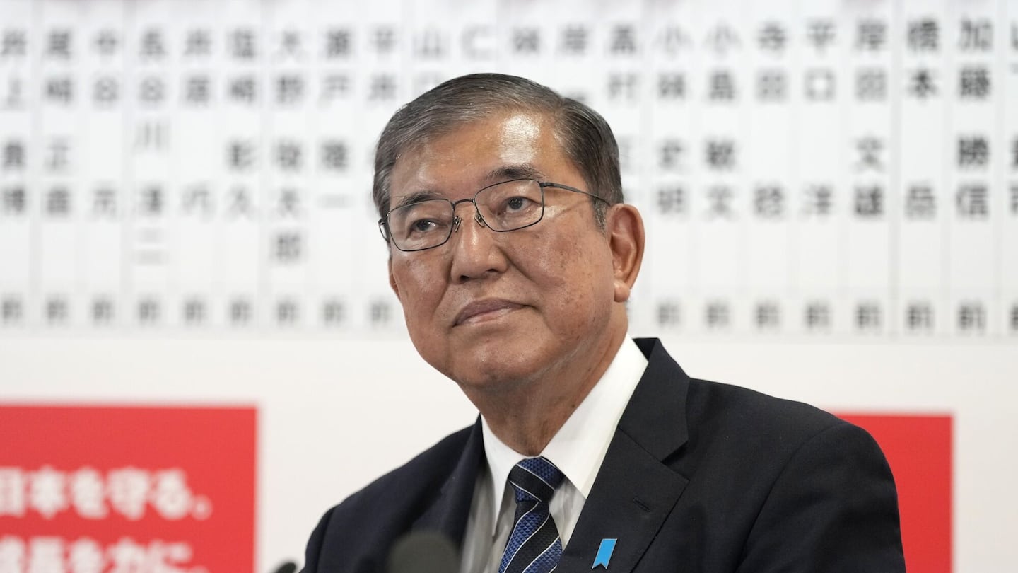 Shigeru Ishiba, Japan's prime minister and president of the Liberal Democratic Party, following the lower house election, at the party's headquarters in Tokyo on Sunday.