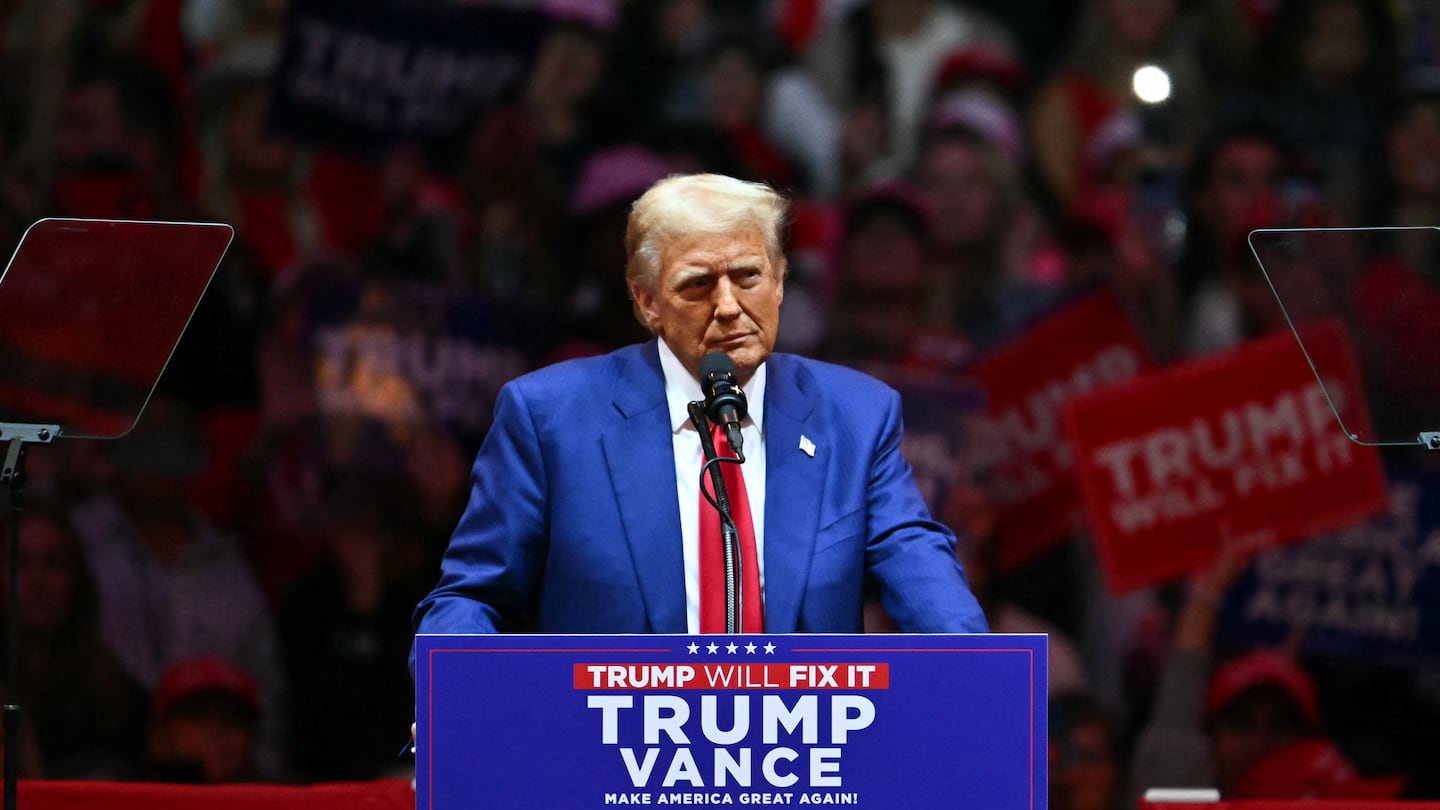 Former US President and Republican presidential candidate Donald Trump speaks during a campaign rally at Madison Square Garden in New York, Oct. 27.