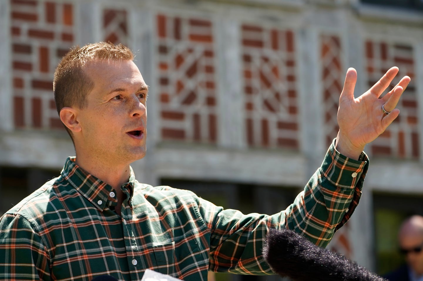 Rep. Jared Golden, D-Maine, speaks at Acadia National Park, Friday, June 18, 2021, in Winter Harbor, Maine.(AP Photo/Robert F. Bukaty)