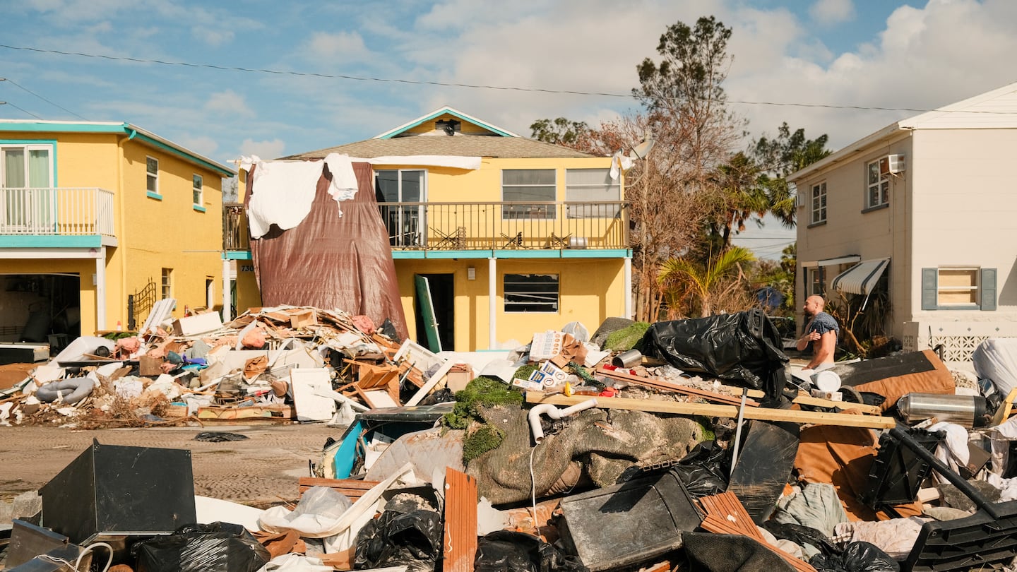 Debris on the side of a road after Hurricane Milton in St. Pete Beach, Florida, on Thursday, Oct. 10.