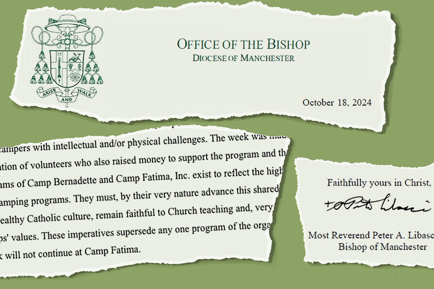 A letter on Oct. 18 from New Hampshire Bishop Peter A. Libasci to "camp family and friends" announced the closure of Camp Fatima.