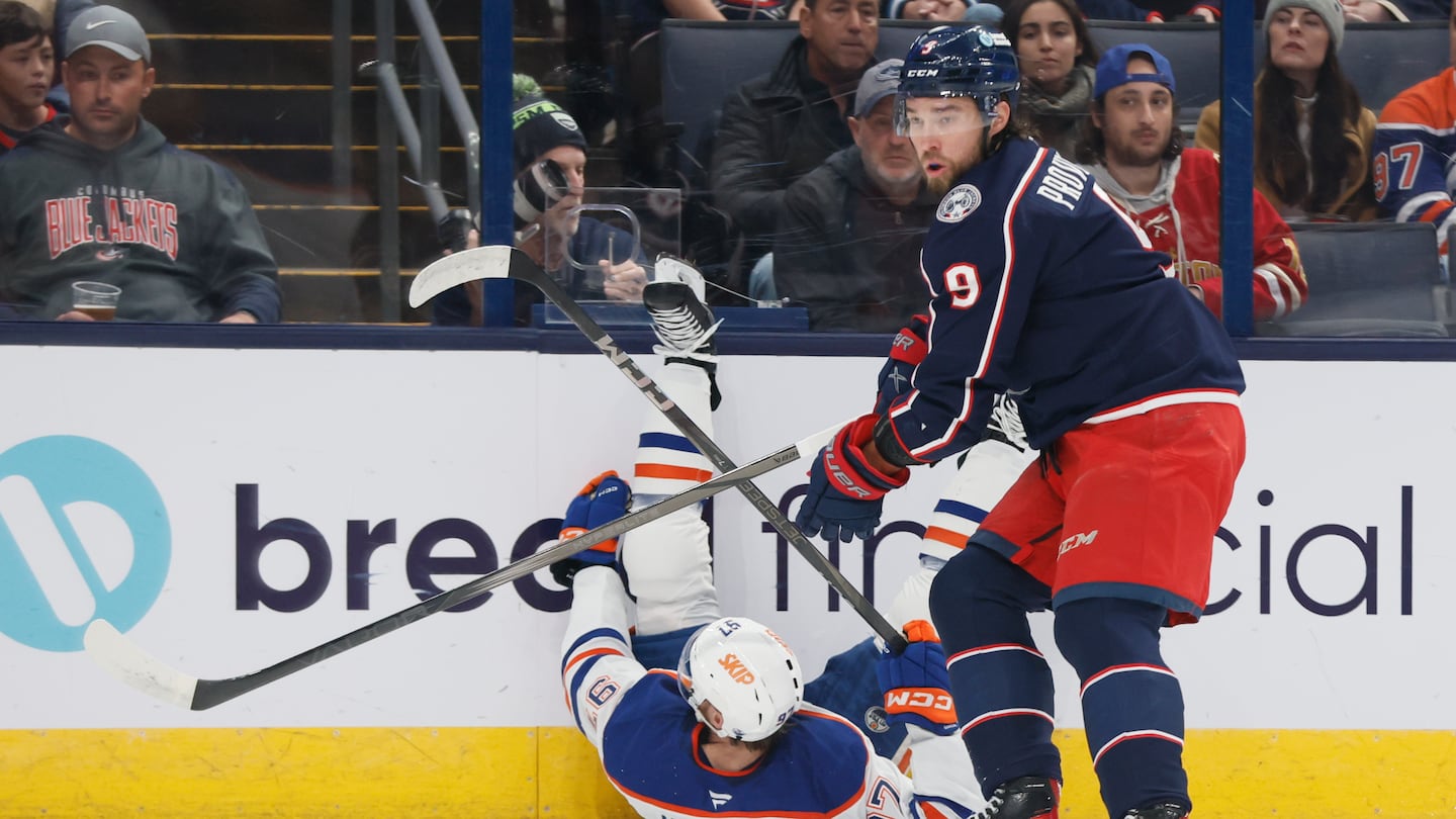 The Blue Jackets' Ivan Provorov was nearby when Connor McDavid slid into the boards, left skate first, on Monday night.