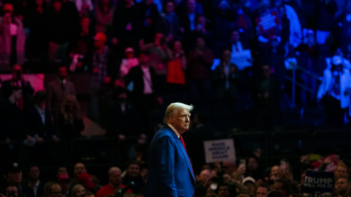 Former president Donald Trump on stage during a campaign rally at Madison Square Garden in New York on Oct. 27.