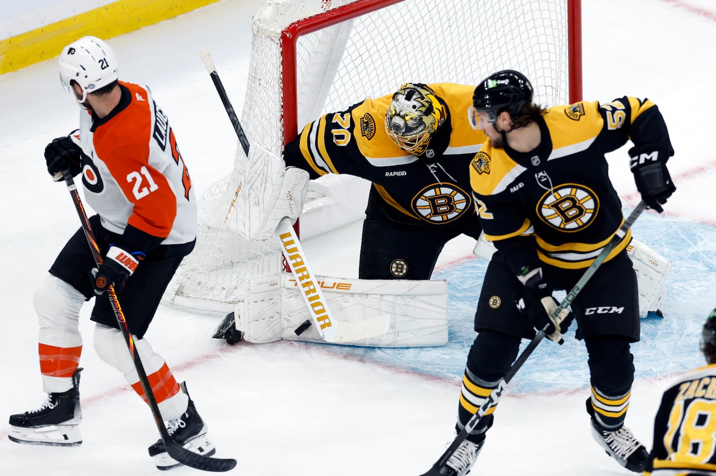 Bruins goalie Joonas Korpisalo made several big stops on the Flyers during a scoreless first period.