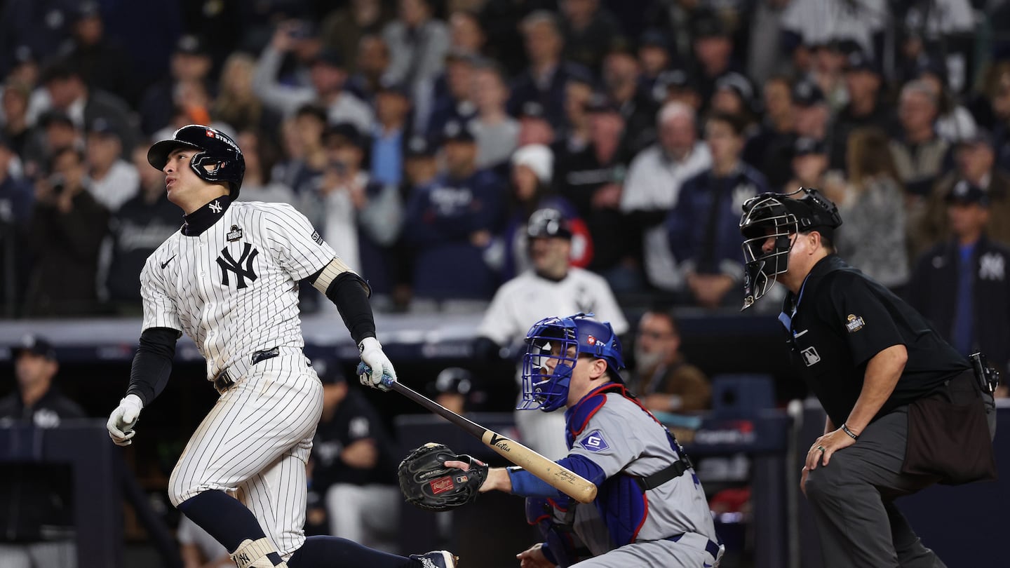 Anthony Volpe connects for a grand slam in the third inning to send the Yankees on to a win in Game 4 of the World Series.