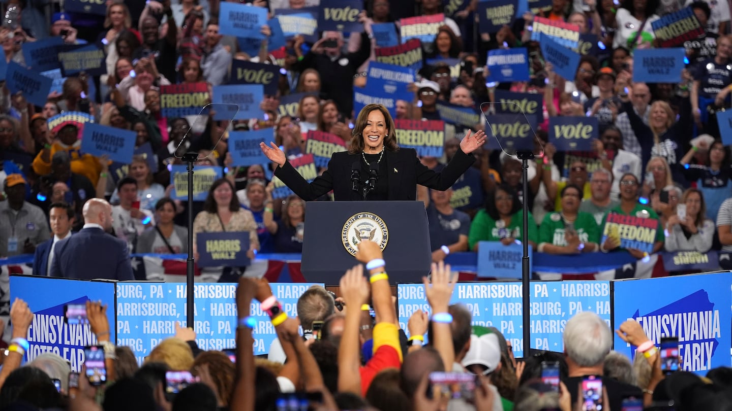 Kamala Harris spoke Wednesday at a campaign event in Harrisburg, Pa.