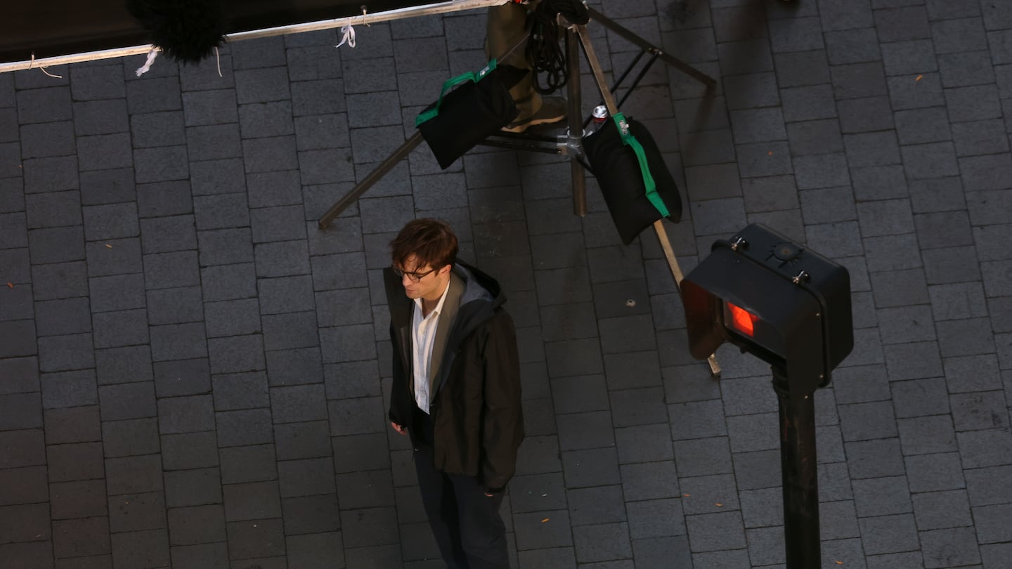 Robert Pattinson stood on his mark while filming "The Drama" in Boston.