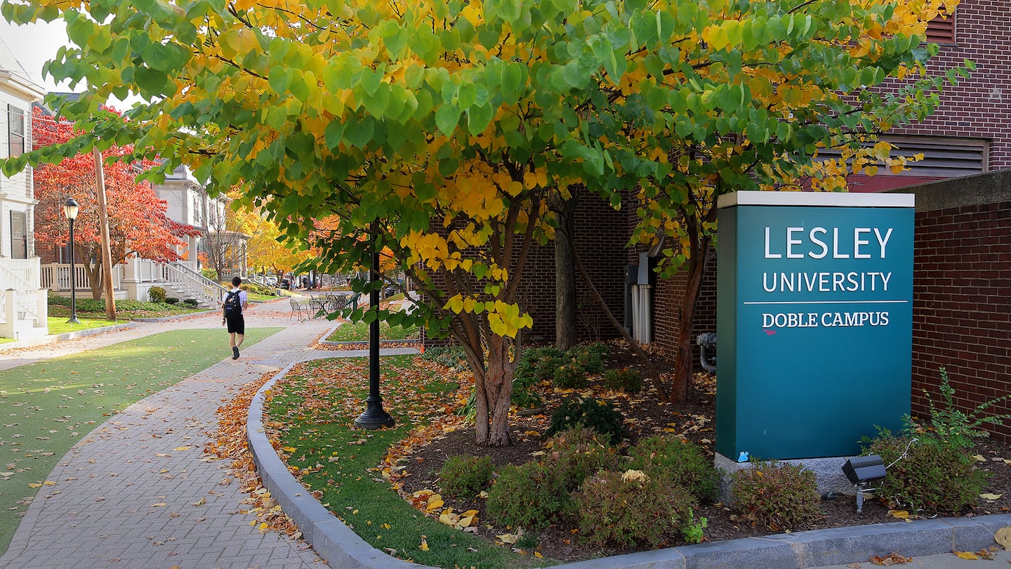 Lesley University’s Doble Campus in Cambridge. Administrators at Lesley said it is on track to reverse from its financial woes. Staff and students say it’s happening at their expense.