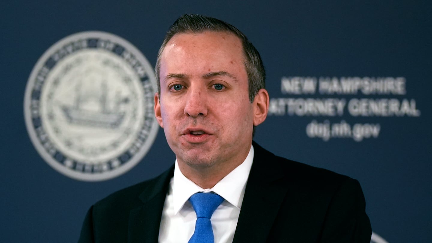 New Hampshire Attorney General John Formella addresses reporters during a news conference, Jan. 25, 2024, in Concord, N.H.