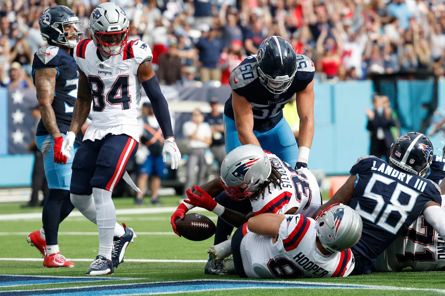 Rhamondre Stevenson stuffed home this touchdown, but only accounted for 16 yards on 10 carries.