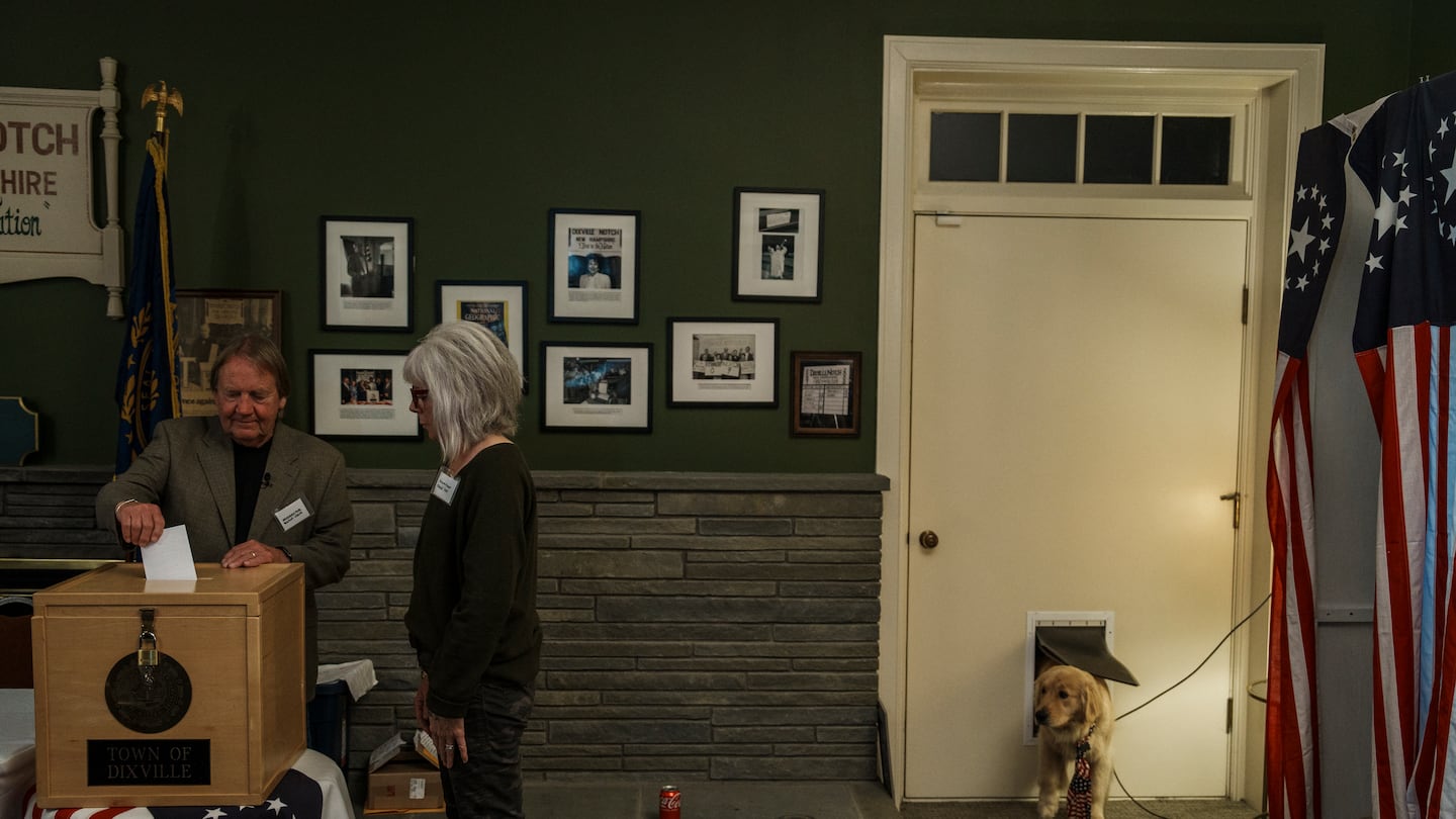 Valerie Maxwell, supervisor of the checklist, submits her ballot on November 5, 2024 in Dixville Notch, New Hampshire.