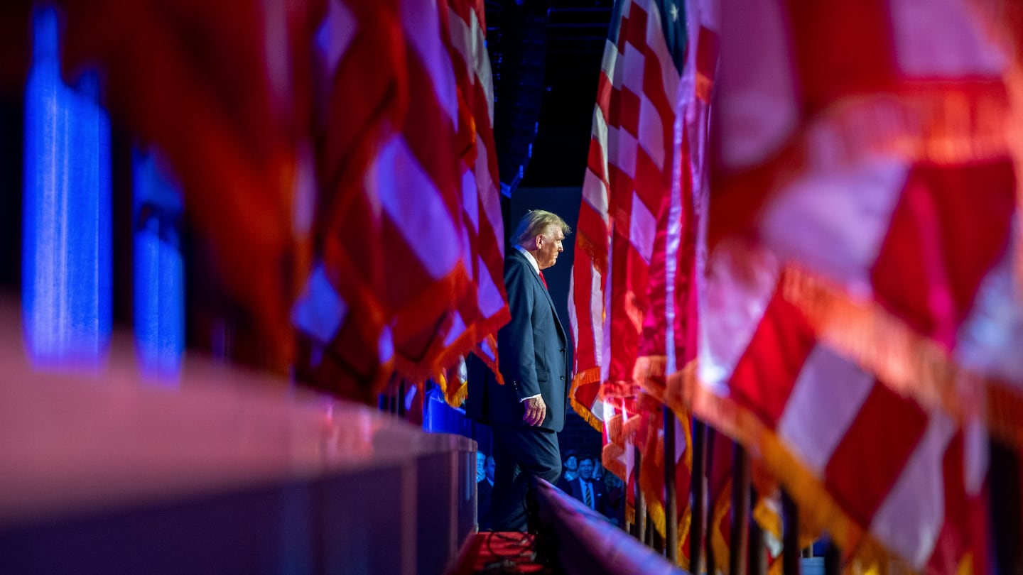 Republican presidential nominee Donald Trump arrived at an election night watch party at the Palm Beach Convention Center, Nov. 6, in West Palm Beach, Fla.