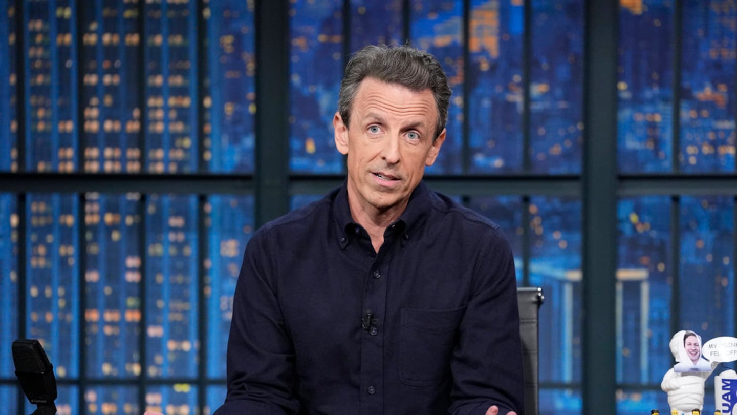 Host Seth Meyers during his "Late Night" monologue on Wednesday.