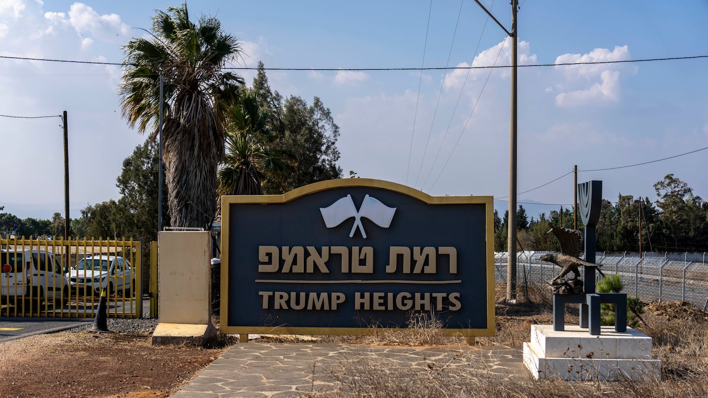 The entrance to the tiny settlement of "Trump Heights" in the Israeli-controlled Golan Heights, where the Israeli residents are welcoming the election of their namesake.