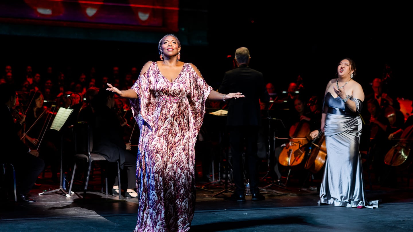 From left: Michelle Johnson as Aida and Alice Chung as Amneris in Boston Lyric Opera's "Aida."