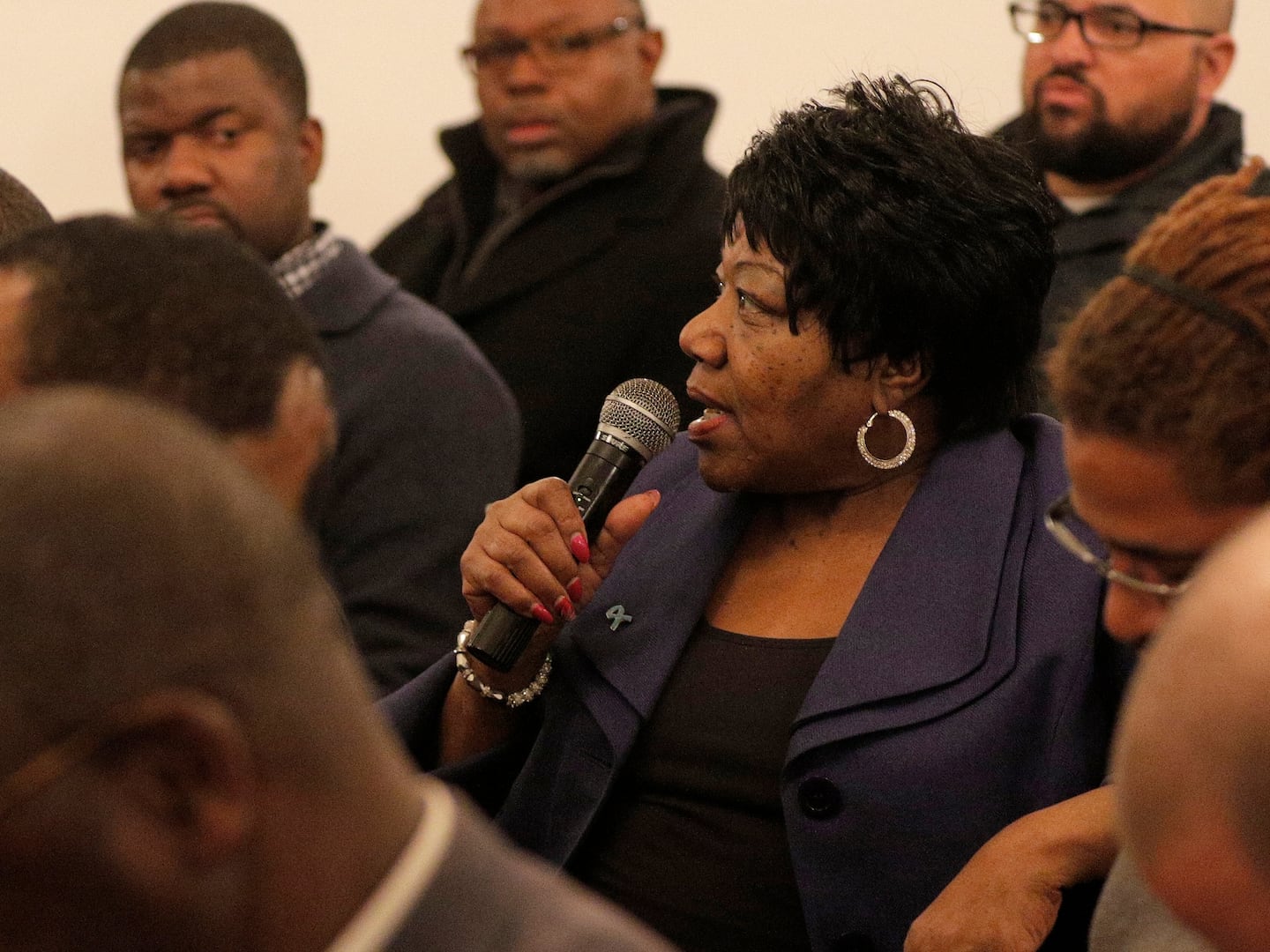 Ms. Fox addressed the crowd during a 2015 community meeting at Pleasant Hill Baptist Church.