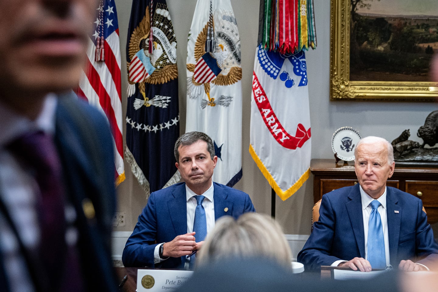 President Joe Biden speaks during a cabinet meeting alongside Transportation Secretary Pete Buttigieg at  the White House in Washington, Oct. 1.