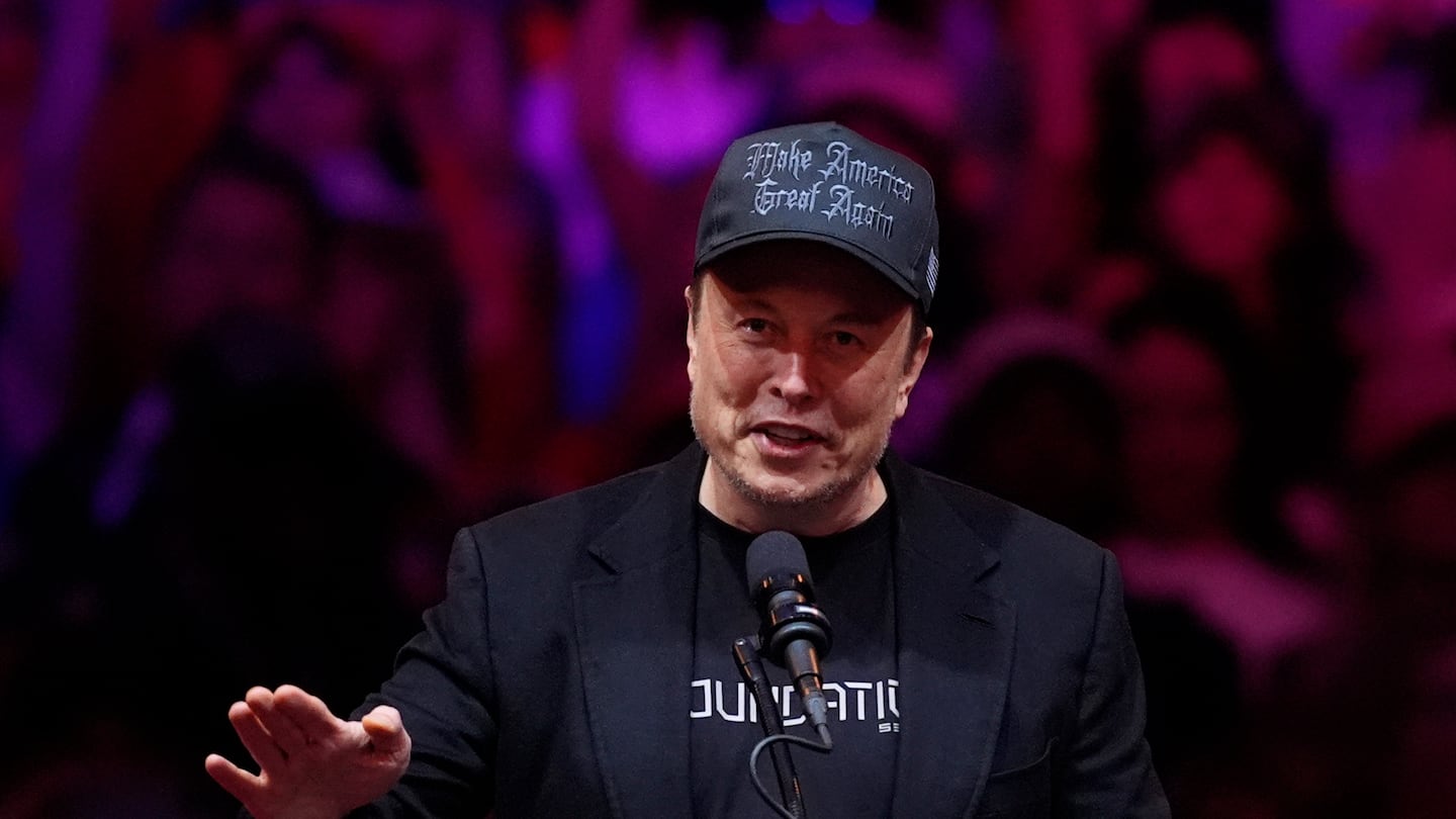 Elon Musk speaks before Republican presidential nominee former president Donald Trump at a campaign rally at Madison Square Garden, Sunday, Oct. 27, 2024, in New York.