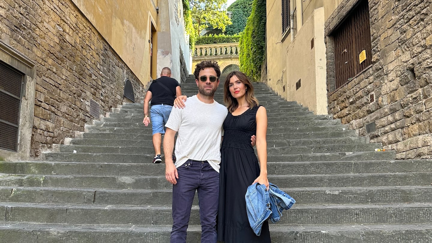 Dawes lead singer Taylor Goldsmith and his wife, Mandy Moore, in Florence last year.