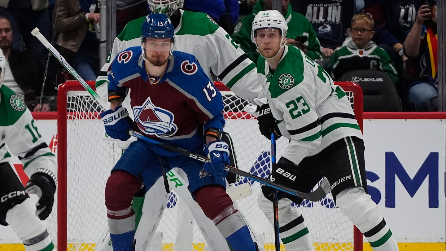 Avalanche right wing Valeri Nichushkin (left) will be playing for the first time since being suspended before Game 4 of Colorado's second-round series against the Dallas Stars in May.