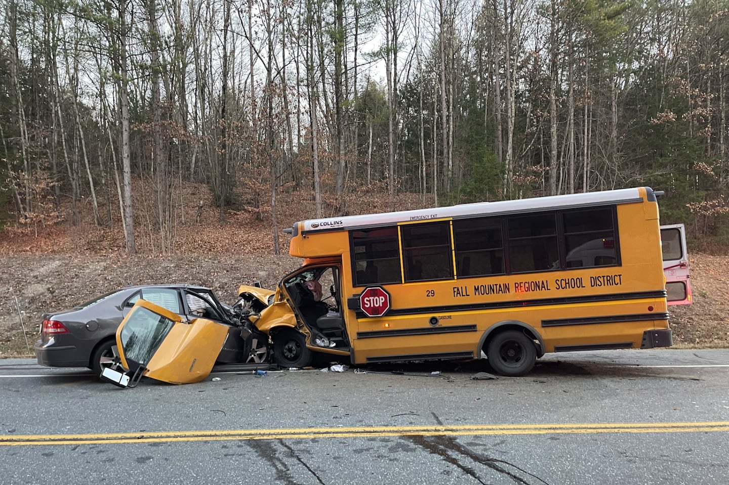 A motorist died in a collision with a school bus in New Hampshire on Nov. 13.