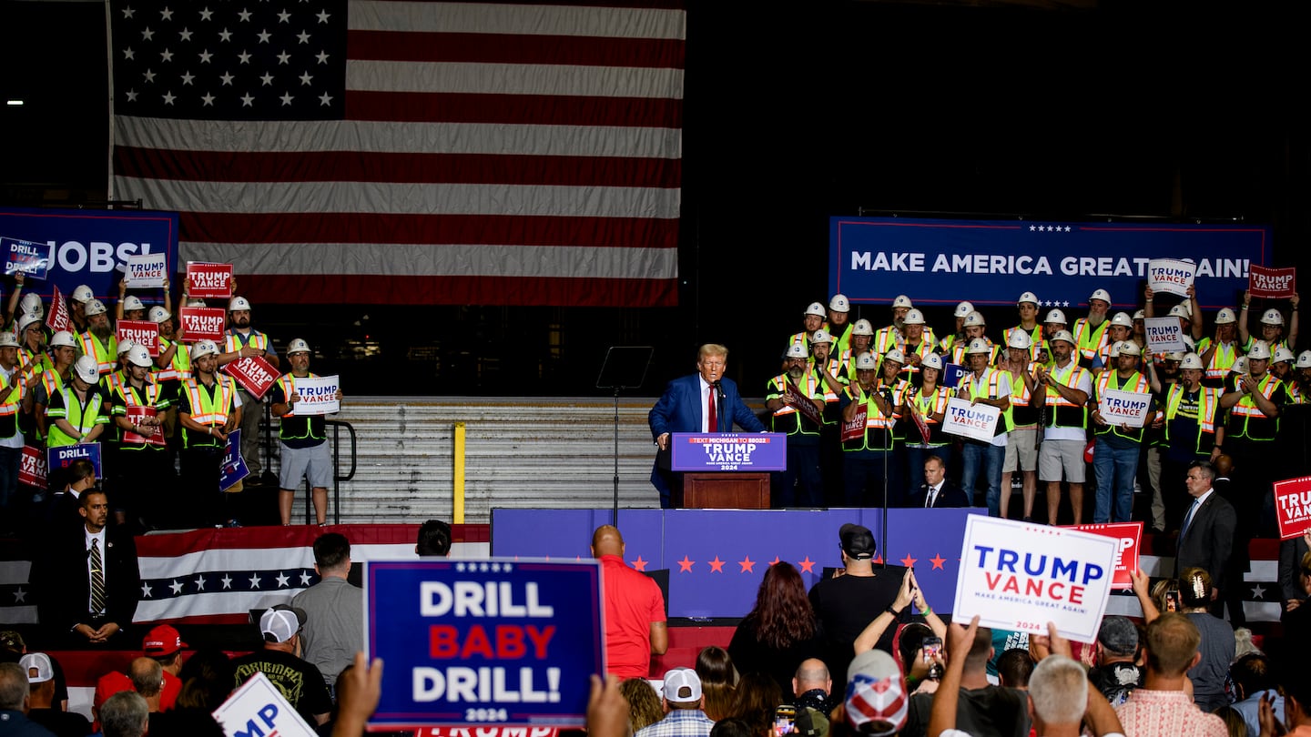 Former President Donald Trump speaks during a rally in Potterville, Mich., Aug. 29, 2024.