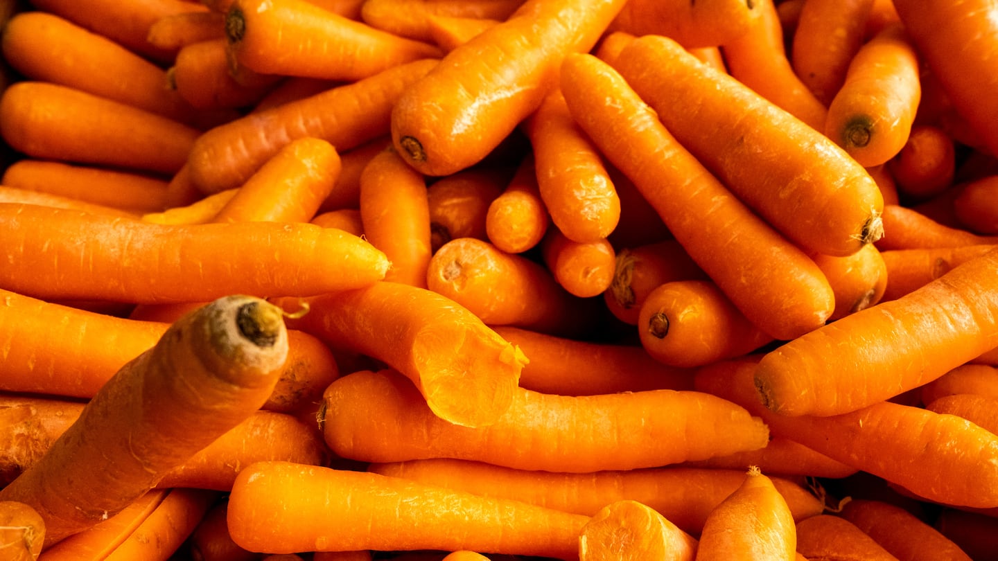 Carrots photographed at the covered central market of Athens, Greece, in 2023.