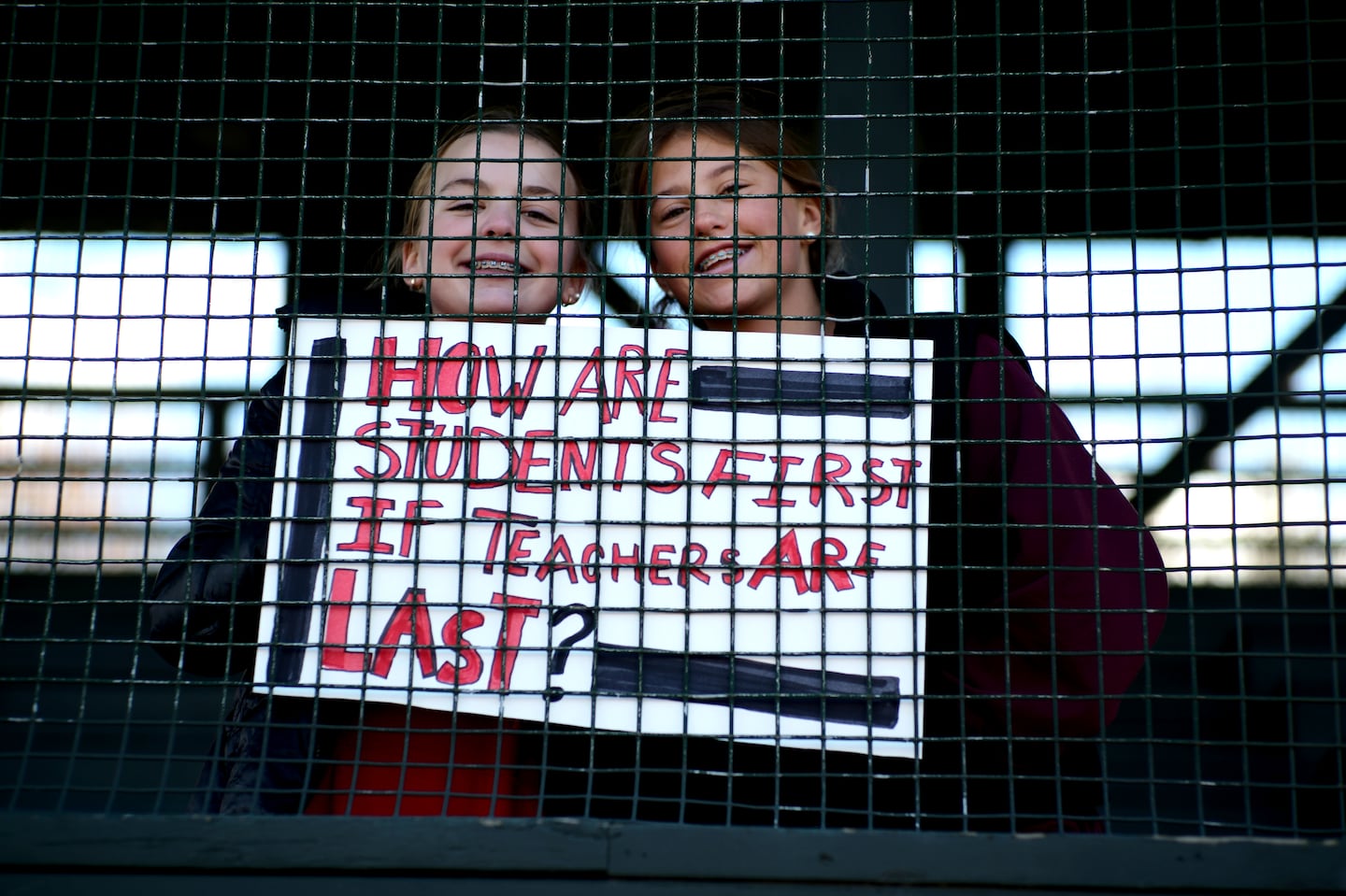 Marblehead students held a sign in support of teachers at a rally at Seaside Park on Nov. 12.