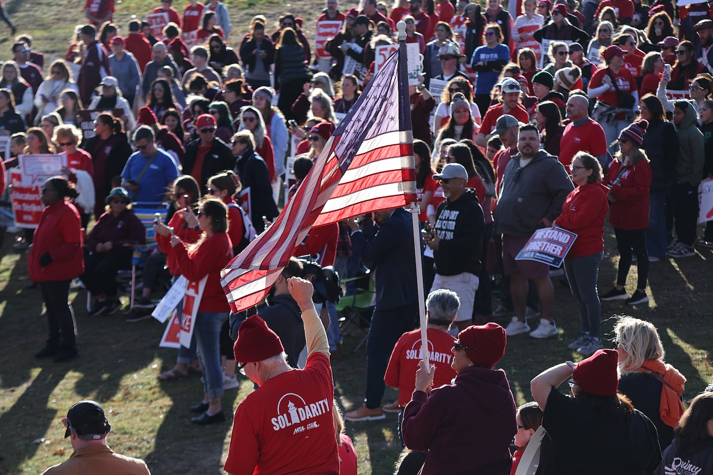 The Union of Gloucester Educators rallied recently during a strike.