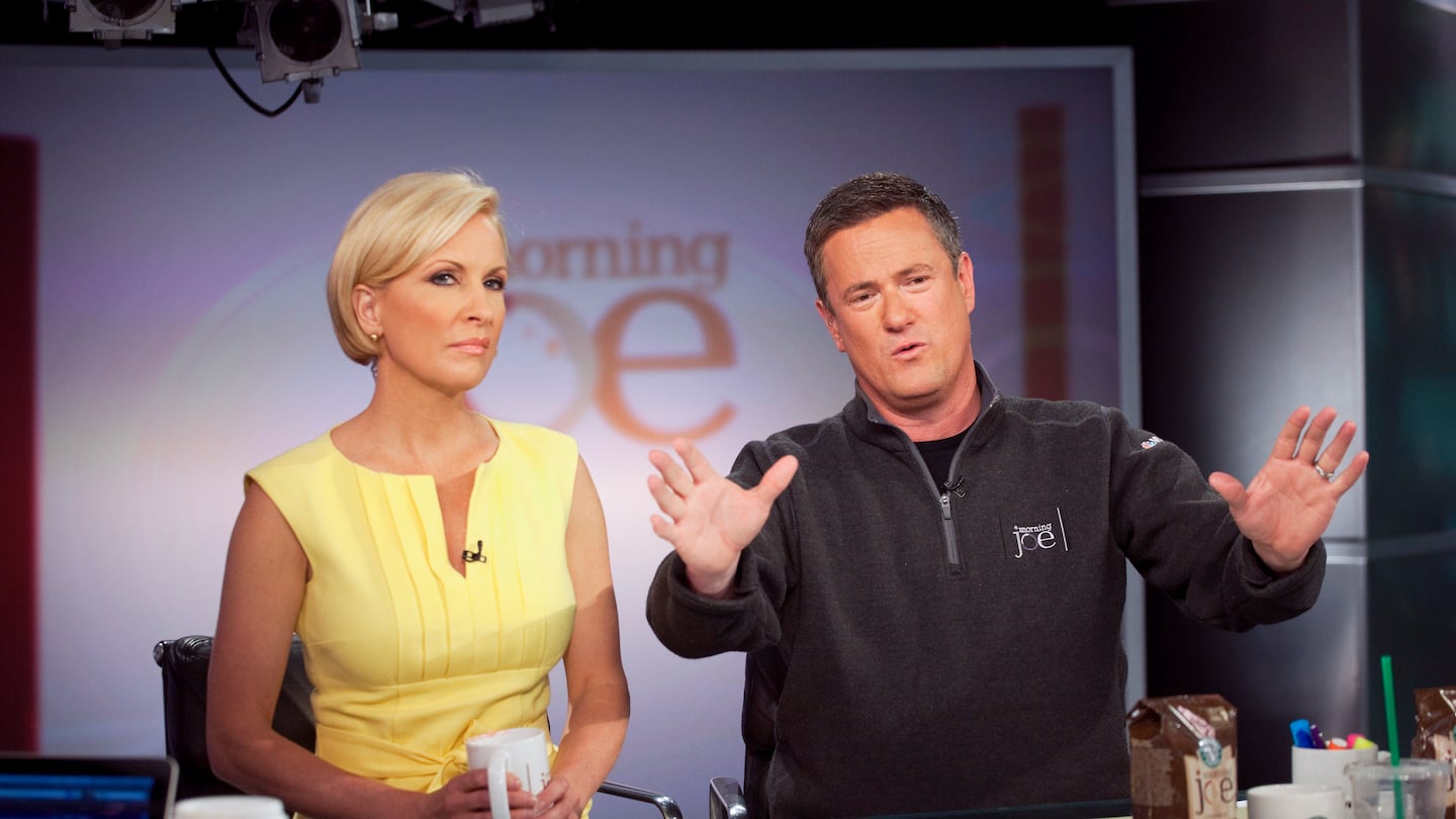 Joe Scarborough, right, and Mika Brzezinski host MSNBC's "Morning Joe" at NBC Studios in New York on April 14, 2010.