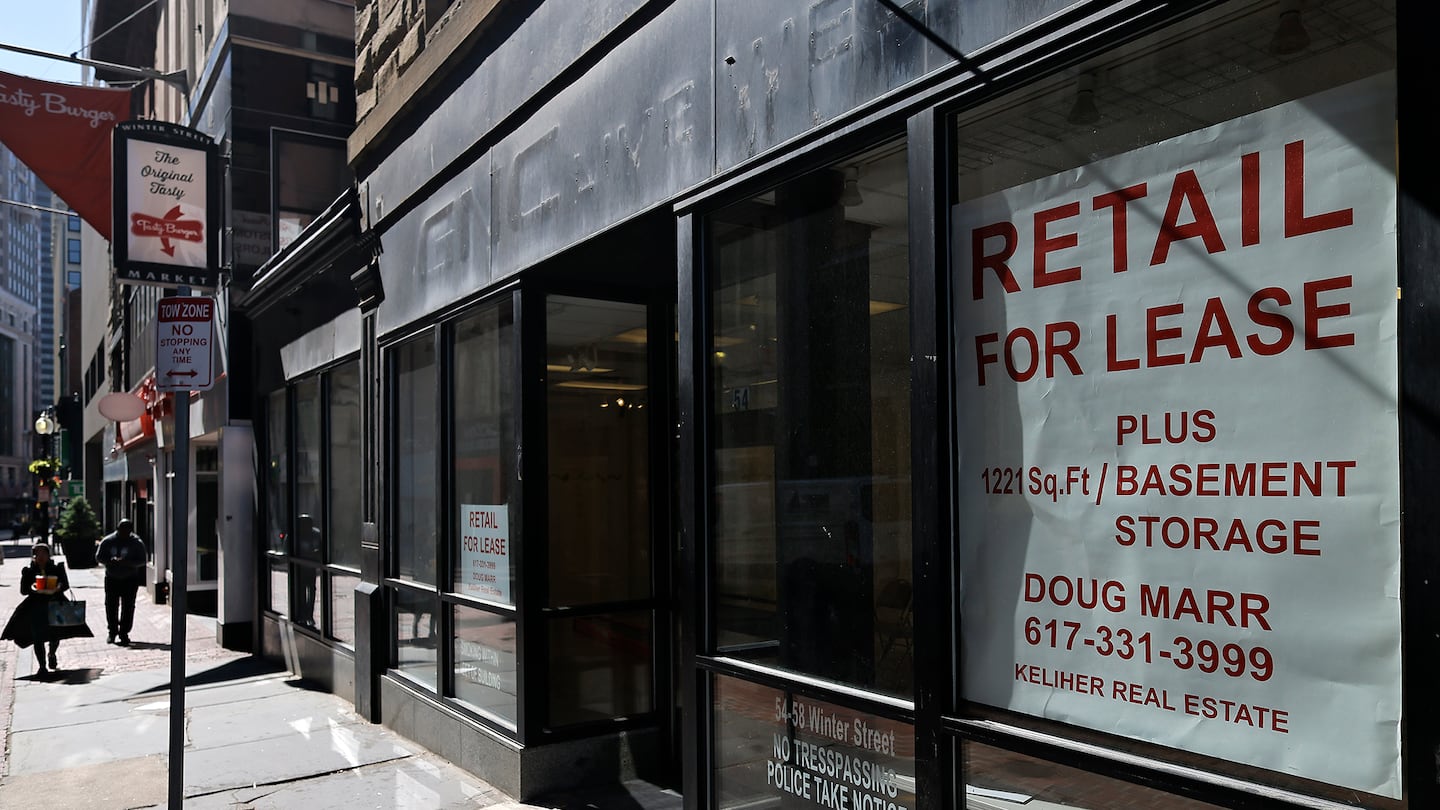 An empty storefront on Winter Street in Boston.