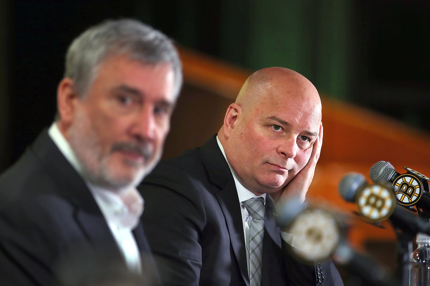 Jim Montgomery (right) did not make it through his third season as Bruins coach.